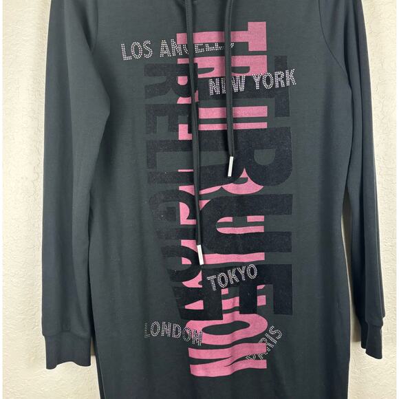 True Religion City Hoodle Dress Black with Purple, Rhinestone lettering Size M - Picture 3 of 5